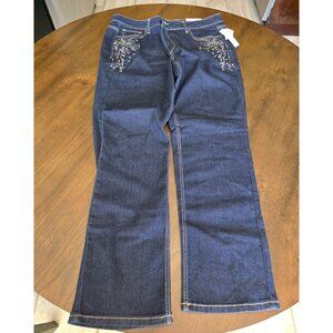 Dressbarn Womens 16W Embellished Denim Jeans With Rhinestone Accents
